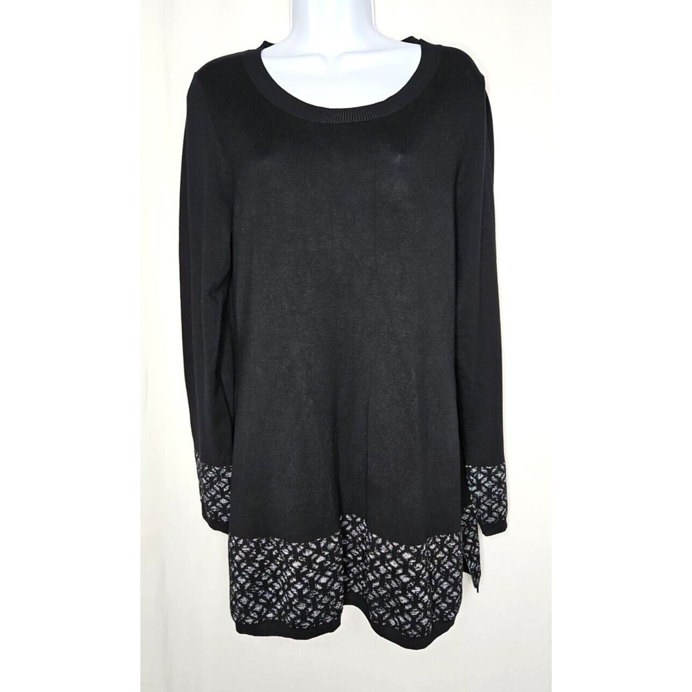Adrienne Vittadini Women's Black Knit Sweater Dress Metallic Trim Size Large NWT